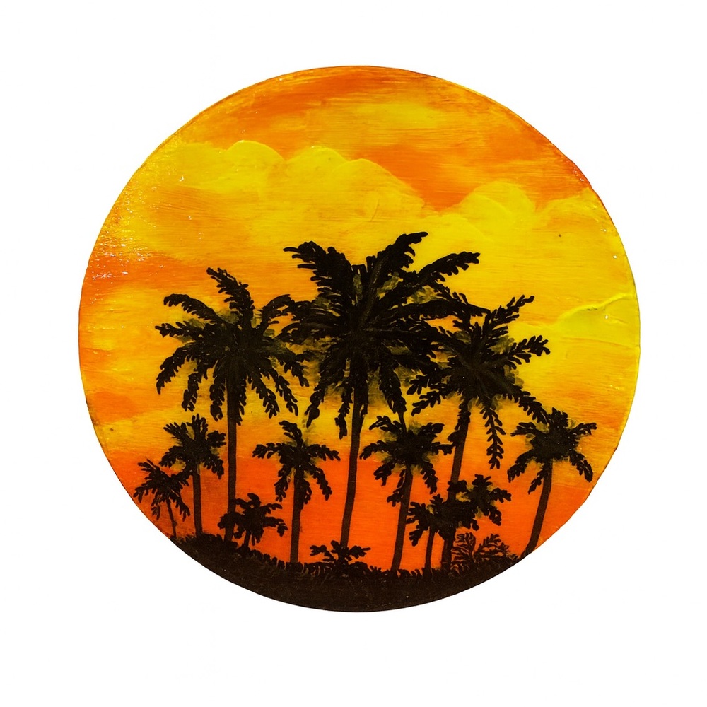Vibrant Palm Tree Sunset Hand Painted Magnet